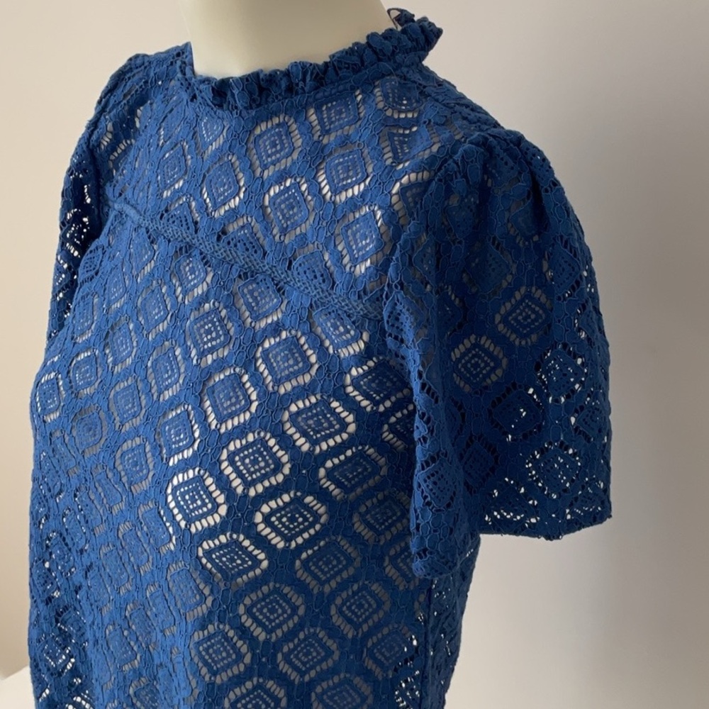 LOFT Ruffle Neck Lace Top PTP 16 - Picture 4 of 9